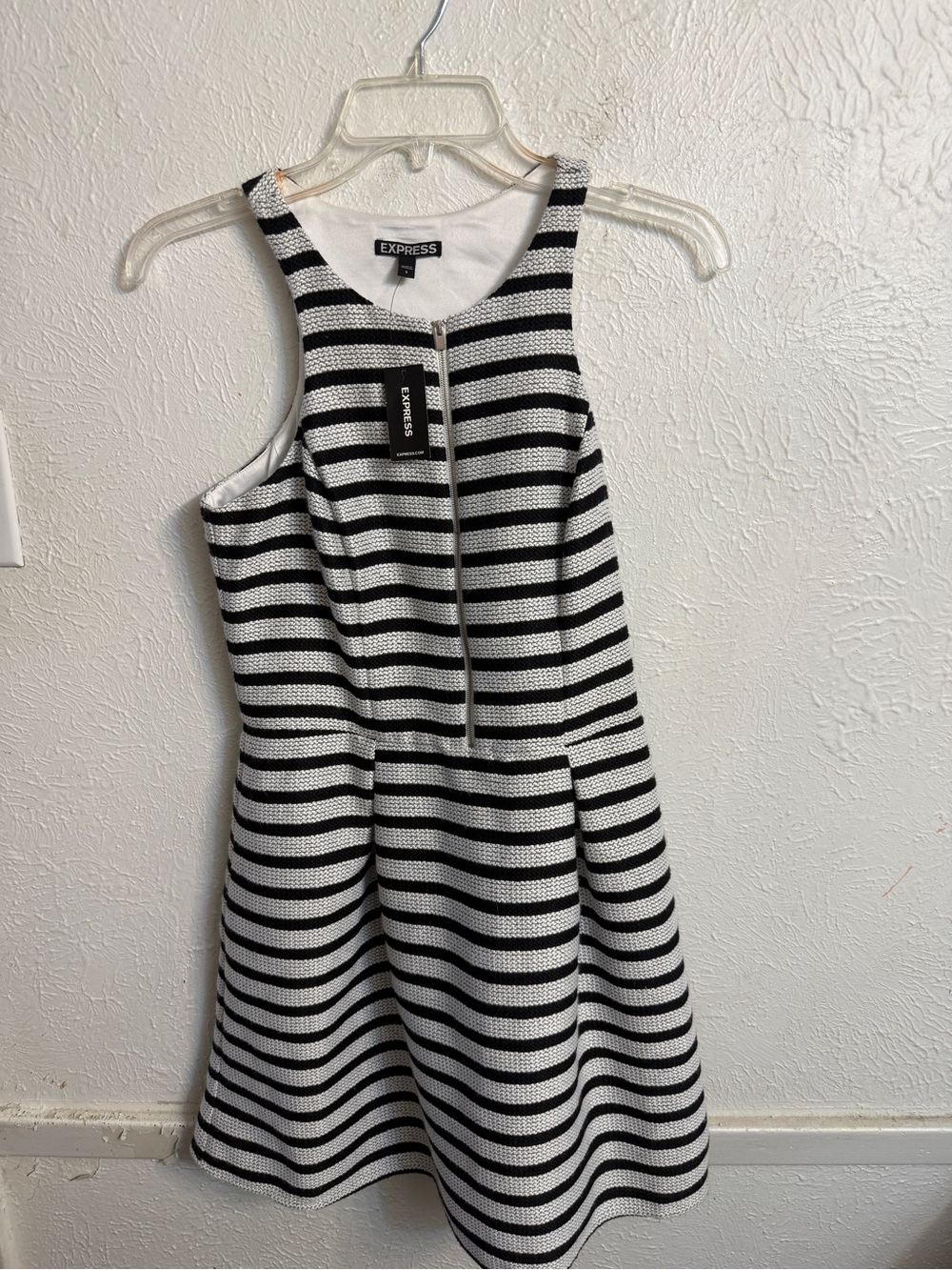 Express Black and White Striped Knit Midi Dress